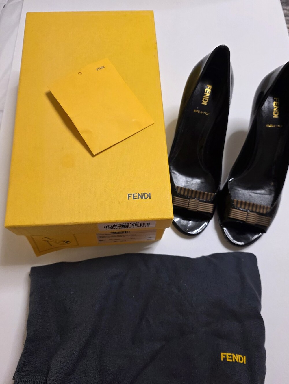 Fendi Black Patent Leather Peep Toe Bow Pumps Heels IT 38 US 8